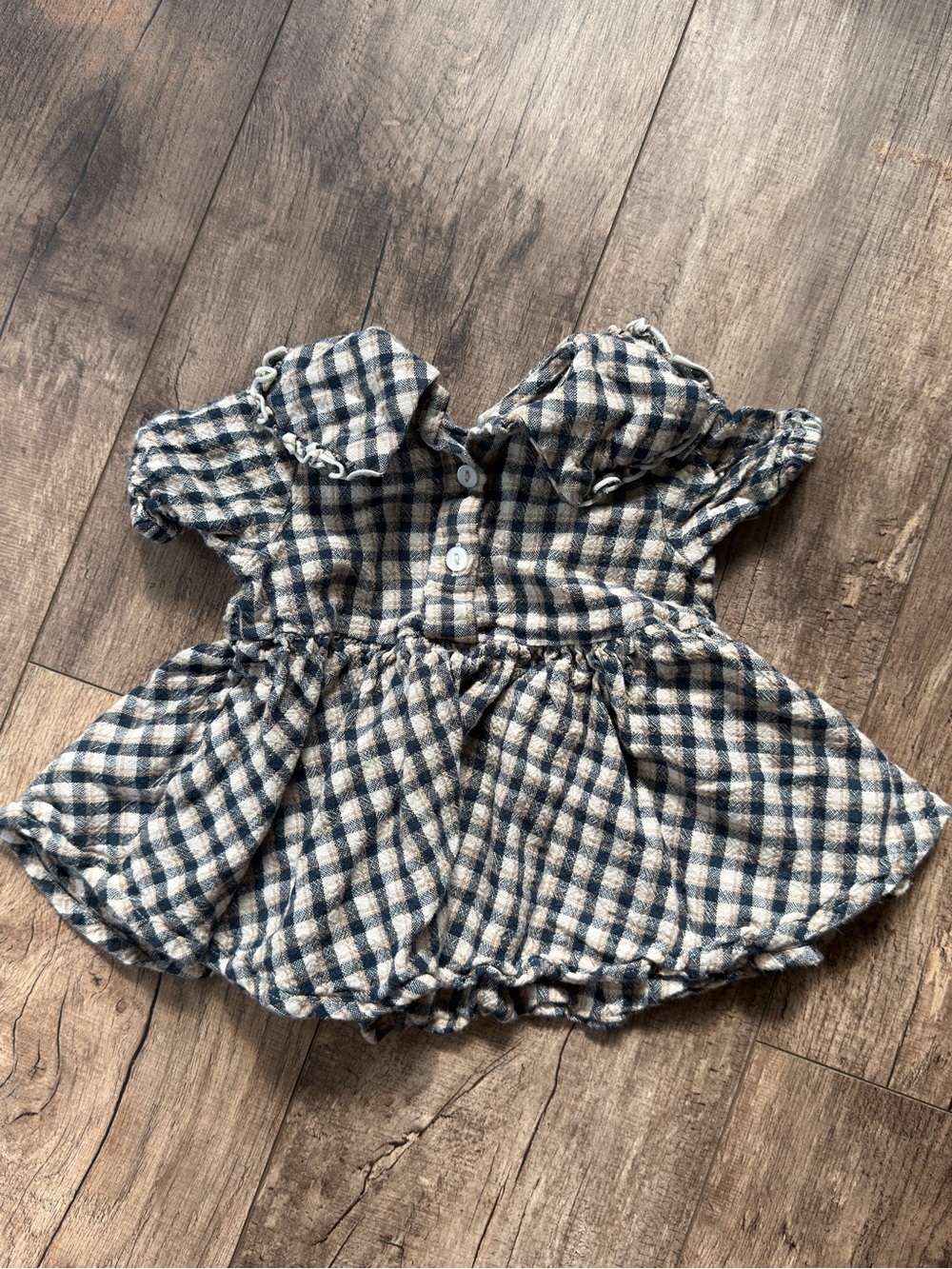 Rylee + Cru Gingham Ruffle Dress & Bloomer Set Blue Cream 3-6M 100% Cotton - Picture 3 of 4